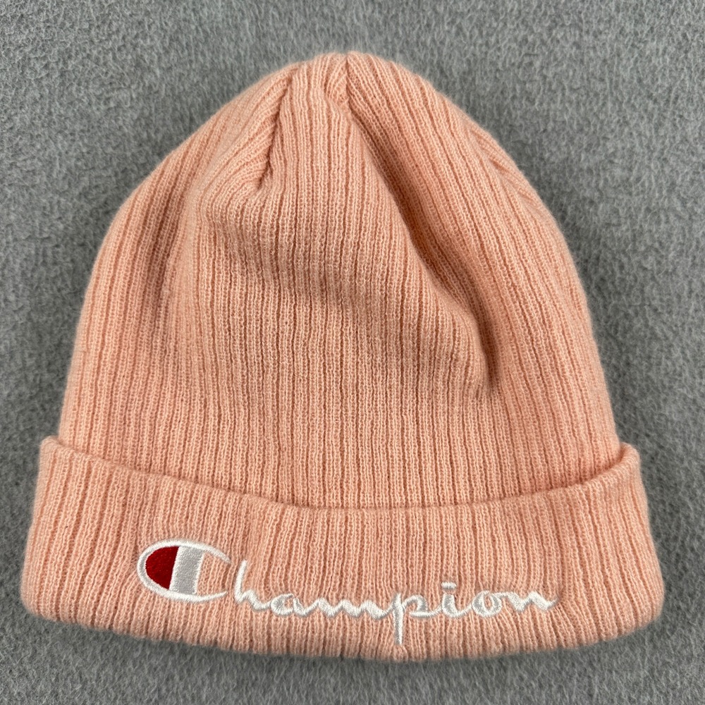 Champion Beanie Unisex OSFA Pink C Logo Ribbed Knit Hat 1158-0621
